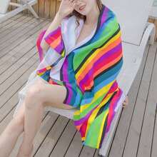 Striped Extra Large Microfibre Lightweight Beach Towel Quick Dry Travel Towel - Multicolor - View 10