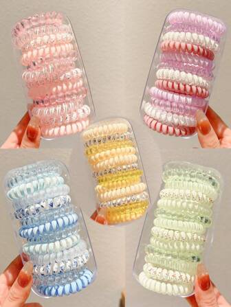 4 件套果冻糖色螺旋线圈发带套装，适合女士女孩弹力无损伤发带，发圈，马尾辫配饰，粉色、绿色、蓝色、紫色配饰、马尾辫夹、发圈、发橡皮筋、发绳、弹性发带、美容化妆、发饰、头饰