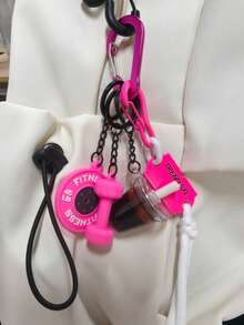 迷你冰咖啡哑铃壶铃编织绳钥匙扣吊坠包饰，适合健身爱好者、汽车配件、女士钥匙扣、包饰 - 彩色 - 查看 4