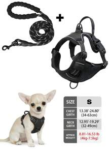 High Reflective Dog Harness Leash Collar Set, Adjustable Padded Dog Vest, Reflective Non-Obstructive Pet Oxford Vest With Front & Back Easy Control Handles, Comfortable, No-Choke Design Pet Vest Leash Collar Set - Ideal Choice For Outdoor Adventure, Multiple Sizes - Suitable For Small, Medium And Large Pets (If In Doubt Between 2 Sizes, Opt For The Larger Size As It Can Be Adjusted)