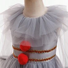 万圣节狂欢节女孩小丑服装，包括裙子和手套 - 灰色 - 查看 7