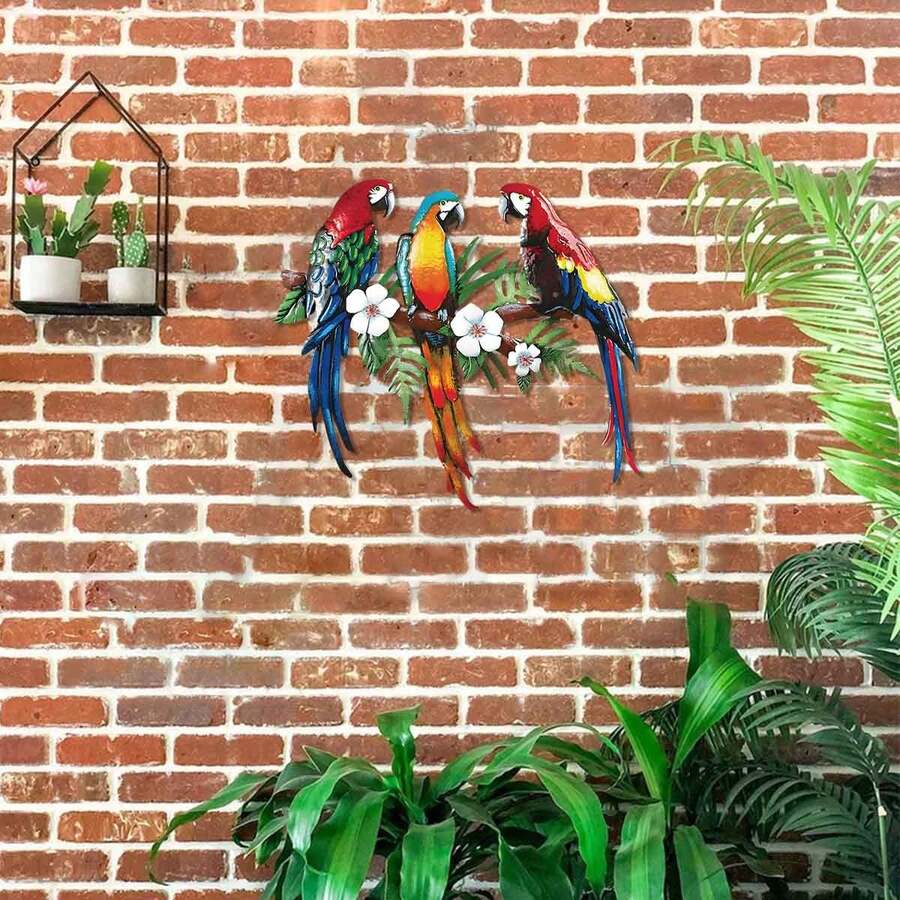 [Charming Iron Parrot Sculpture] 11.81" Iron Metal Parrot Wall Art - Charming Sculpture For Indoor & Outdoor Decor - Living Room, Patio, Or Balcony
