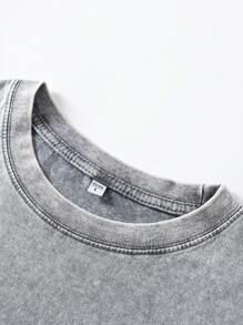 Cartoon  Printed Washed Cotton T-Shirt, Made Of 100% Cotton High-Quality Fabric, Fine Needle Carding, Relaxed And Comfortable, Suitable For Both Men And Women, Suitable For Young Street Hipsters. - 灰色 - 查看 3