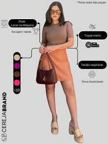 Cropped Blouse Short Sleeve Polyamide Suplex Round Neck Mia - Rust Brown - View 4
