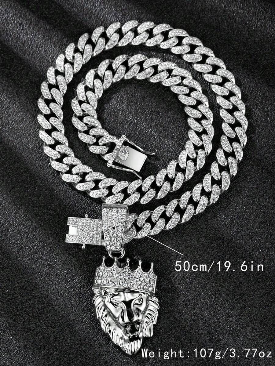 1 件男士复古狮头皇冠吊坠项链，个性化街头派对珠宝