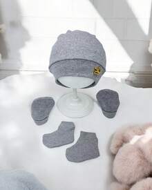 Mũ, Găng tay và Vớ cho bé Bộ đồ sơ sinh Suedine cho bé gái và bé trai - Xám - Xem 8