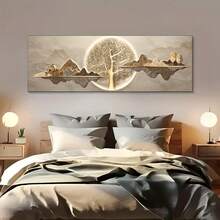 1 北欧奢华现代简约帆布艺术 - 金色月亮和树木山景，无框墙面装饰，适用于客厅、卧室或宿舍，自然风格设计，客厅装饰 | 现代装饰 | 优雅墙饰，美观的房间装饰 - 彩色 - 查看 4