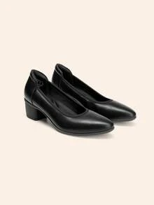 Women's Low Chunky Block Heel Dress Shoes Closed Pointed Toe Comfortable Heels Work Wedding Office Pumps Shoes - 黑色 - 查看 7