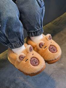 زوج واحد من نعال الأطفال المنزلية الخفيفة بنعل ناعم، مزينة برسومات كرتونية من فرو الكابيبارا، - قهوة بني - مشاهدة 7