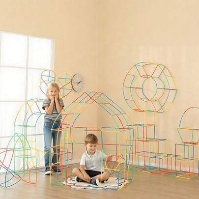 80/150/200片装吸管积木玩具套装，STEM益智拼装玩具，吸管玩具，互锁塑料玩具，工程细管积木玩具，儿童益智玩具套装，男孩女孩皆宜的礼物