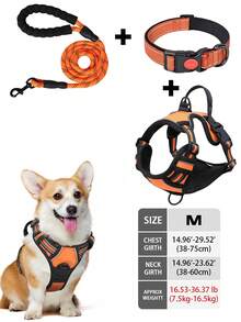 High Reflective Dog Harness Leash Collar Set, Adjustable Padded Dog Vest, Reflective Non-Obstructive Pet Oxford Vest With Front & Back Easy Control Handles, Comfortable, No-Choke Design Pet Vest Leash Collar Set - Ideal Choice For Outdoor Adventure, Multiple Sizes - Suitable For Small, Medium And Large Pets (If In Doubt Between 2 Sizes, Opt For The Larger Size As It Can Be Adjusted)