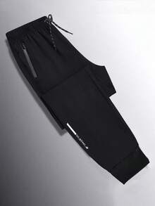 Plus Size Men's Lightweight Loose Breathable Quick-Dry Sports Pants, Summer - Black - View 2