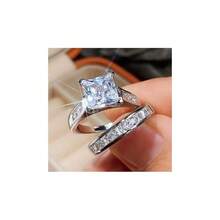 2pcs Luxury Square Cubic Synthetic Zirconia Rings Luxury All-Around Women's Rings Wedding Engagement Rings Set Fashion Jewelry