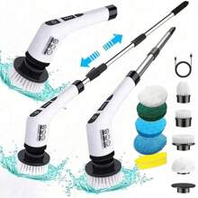 1 Electric Multifunctional Cleaning Brush, Long Handle Mop, Extended Telescopic Pole For Home, Kitchen, Bathroom, Toilet Cleaning Magic, Seven Brush Heads (Nine Brush Heads) Suitable For Various Scenarios