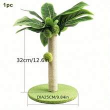 互动式猫抓柱，配有悬挂球和绿叶 - 适用于室内猫的耐用剑麻绳树，适用于小猫的木制轨迹球玩具，适合爱玩猫科动物的家具设计，猫玩具小猫抓板树，适用于小猫的室内猫抓柱，可爱的绿叶猫抓柱，配有剑麻绳，室内猫柱，猫树宠物产品