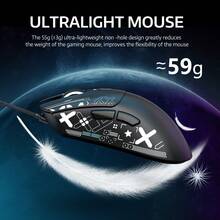 ATTACK SHARK R1 Wireless Gaming Mouse 55g, 18000 DPI Optical Sensor, Tri-Mode Connection (2.4G/BT5.2/Cable), Ergonomic Design, 20 Million Clicks, For PC/Notebook/Win - 黑色+貼紙 - 查看 5