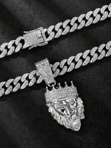 1 件男士复古狮头皇冠吊坠项链，个性化街头派对珠宝