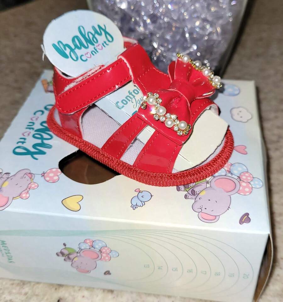 Baby Sandal / Comfortable / Girl / Soft Sole / Various Colors / Ideal For First Steps - Num: 13 To 18 - Bow And Pearl - 紅色 - 查看 1