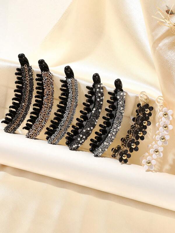1 pièce Barrette décorative avec chaîne brillante, fleur, faux perle et strass, style élégant et polyvalent, convient pour la vie quotidienne et les vacances, pince à cheveux, pince à cheveux, clips pour cheveux, barrette pour cheveux, pince banane