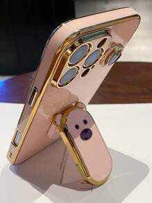 1pc Electroplated Cute Bear Grip Phone Case, Hidden Kickstand Shock-Proof Ultra-Thin Protective Cover Anti-Drop Camera Lens Full Coverage Soft Phone Case, Compatible With IPhone 7/8/11/12/13/14/15/X/XR/Xs/Plus/Pro/Pro Max/SE2/Mini Series Waterproof Scratch Resistant