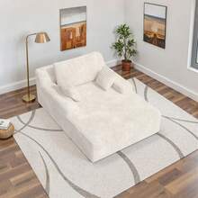 Nalupatio 51'' Oversized Chaise Lounge Chair Indoor, Non-Assembly Deep Seat Sofa Bed Corduroy Sleeper Cloud Couch With 2pcs Pillows For Reading Living Room - 米色 - 查看 2