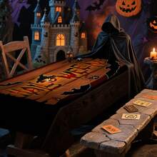 1/20pcs Scary Halloween Tablecloth, Scary Black Bat, Orange Pumpkin Pattern Tablecloth, Rectangle Tablecloth, Halloween Decoration, Suitable For Party Decoration, Home Kitchen Table, Indoor/Outdoor Use, Home Decoration