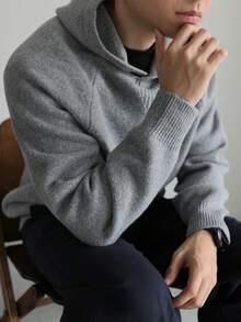 男士休闲宽松套头连帽衫，纯色，百搭，长袖，适合春秋冬 - 灰色 - 查看 6