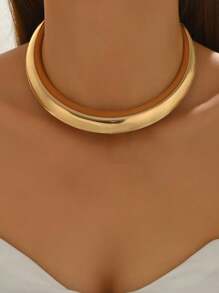 1pc Fashionable Simple Metal Collar Necklace With Minimal Landscape Detail - Gold - View 2