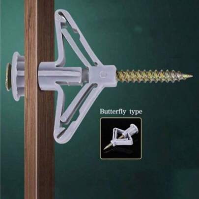 20/40/80件灰色空心墙锚栓，无螺丝蝴蝶膨胀锚栓，干墙螺钉，适用于8-12mm厚板的插头，尼龙塑料膨胀螺栓，干墙蝴蝶螺钉，空心墙用塑料膨胀套