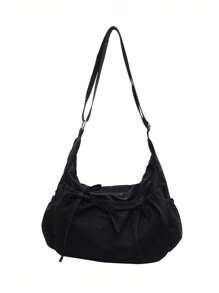 Casual, Simple And Lightweight Women's Crossbody Bag, Niche Pleated Design Tote Bag With A Bow, Large Capacity, Light Travel, Suitable For Classes, Office Commuting, Can Also Be Used As A Women's Crossbody Bag.