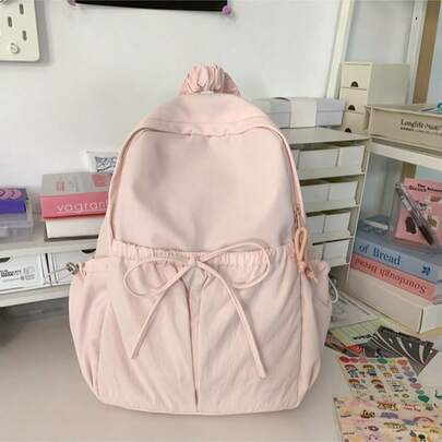 1 Large Capacity Backpack With Bow Detail, Stylish Academic Rucksack For College And High School Students - High Value, Suitable For Commuting And Campus Use