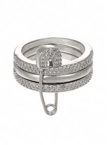 1 件优雅奢华的铜镀 18k 金锆石闪亮钻石别针多环戒指女士，派对宴会婚礼庆典节日派对日常佩戴，婚礼季节重型多环戒指女士珠宝