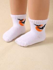 Infant/Children 5 Pairs Halloween Pumpkin/Ghost/Bat Pattern Orange Casual Elastic Mid-Calf Socks - Multicolor - View 3