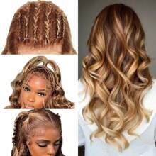 200% 密度蜜金色蕾丝前假发波浪卷发人发混合假发 13x4 高清透明高光渐变色 P4/27 蕾丝前假发 预拔巴西原生发 带婴儿秀发 自然发际线 多种尺寸 完美适合女性 自然造型 - S4/27 - 查看 4