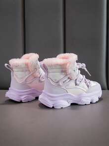 Soft Bottom Anti-Slip Toddler High-Top Boots, Winter New Fashion Warm Plush Snow Boots For Boys And Girls - Purple - View 3