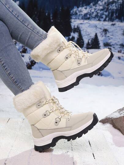 بوت ثلج نسائية شتوية 2025 ذات تصميم متعدد الاستخدامات، أنيقة وكاجوال، مع نعل سميك ماص للصدمات ودافئة