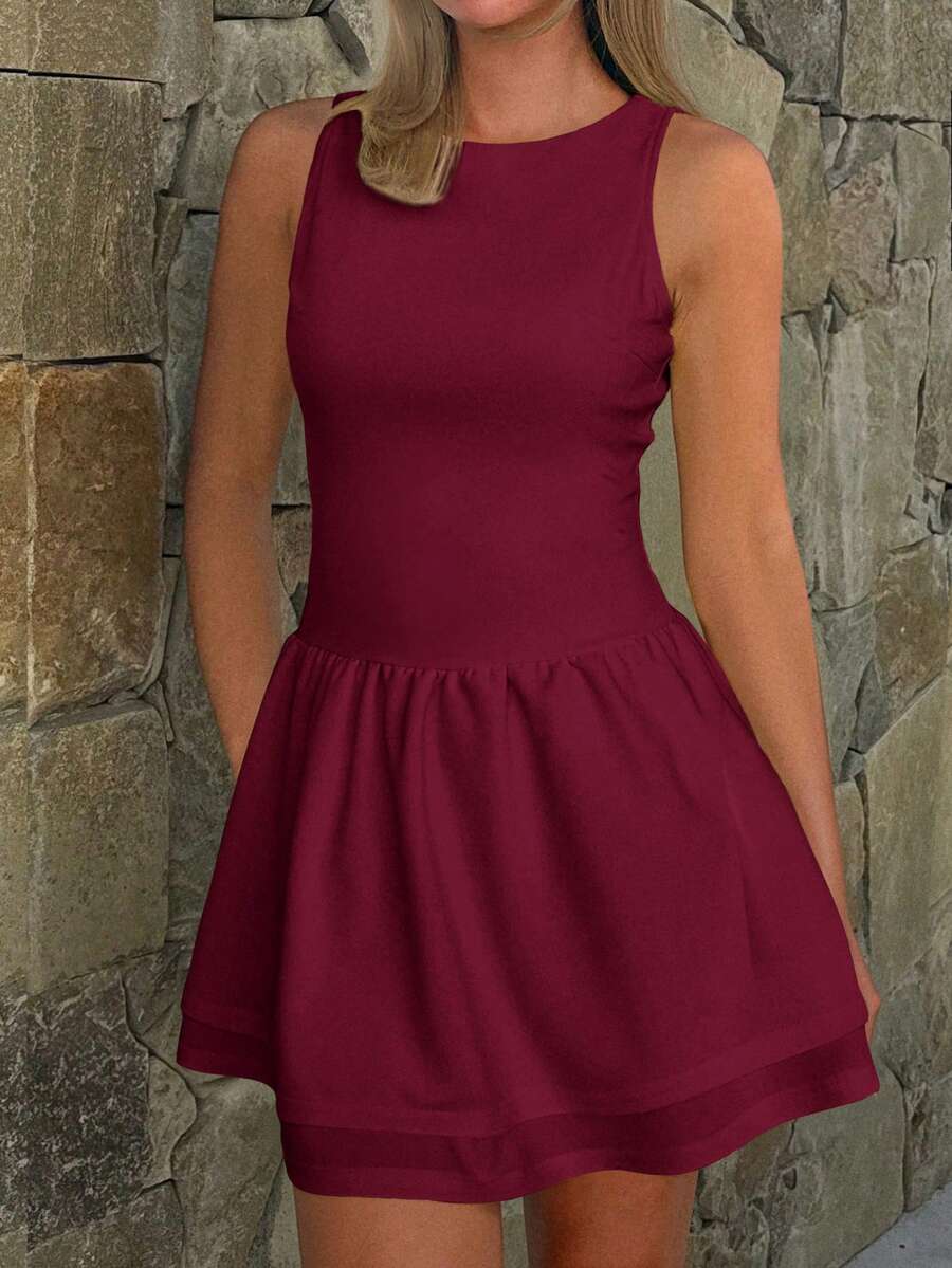Women's Solid Color Bodycon Backless Christmas Dress - Burgundy - View 1