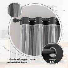 Blackout And Sheer Layered Solid Window Curtain Panel Pair With Grommet Top, 52Wx63L, Black - Home Decor - Burgundy - View 4