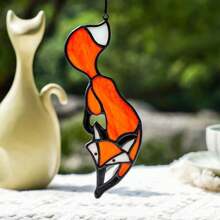 HLTA3A BOXCASA Fox Stained Glass Suncatcher For WindowFox Gifts For Men Ladies Stained Glass Window Hangings For Living Room Bedroom Office Fox Sun Catcher Home Decoration Window Panels Oplm - B - 查看 2