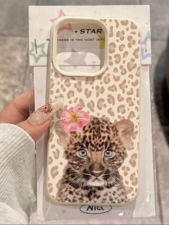 1pc Minimalist Leopard Print Cute Leopard Pattern Litchi Texture Anti-Fall Anti-Slip Soft Phone Case Protective Cover Compatible With Apple And Phones Waterproof Shockproof Scratch Resistant