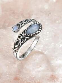 1 件月光石勺形戒指，复古维多利亚浮雕蝴蝶结波西米亚风格戒指，黄金首饰不锈钢首饰女士戒指