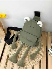 1个时尚卡通尼龙蓝色青蛙胸包，迷你不对称防水斜挎包，可装智能手机，适合工作、购物、旅行等场合使用。 - 軍綠色 - 查看 4