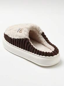 Pantofole invernali/autunnali da uomo in pile antiscivolo, pantofole da camera divertenti con toppe a forma di orso, suola spessa, pantofole chiuse in EVA morbido e carino - caffè bianco - Visualizzare 7