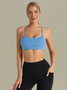 Tender Angel 2 件套女士运动文胸套装，可拆卸衬垫单肩简约工字背瑜伽文胸上衣 - 彩色 - 查看 6