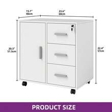 BALCONERA Black 3-Drawer Lockable Mobile File Cabinet – 4-Wheel Rolling Storage With 1 Door & Printer Stand Function (60 X 40 X 57cm) – For Home Office - White - View 6