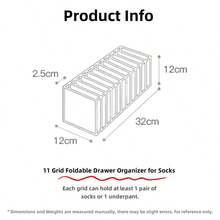 1 件 11 格内衣抽屉整理器，可折叠袜子抽屉整理器 12.6 X 4.72 英寸，储物盒壁橱整理器抽屉隔板用于存放袜子或内裤，圣诞节、万圣节、感恩节、母亲节礼物（灰色） - 灰色(11格襪子收納) - 查看 11
