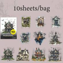10 Stücke/Packung Gothic Stil Aufkleber Set, Vintage verlassene Stadt Thema, vielfältige Designs für Scrapbooking, Schulanfang
