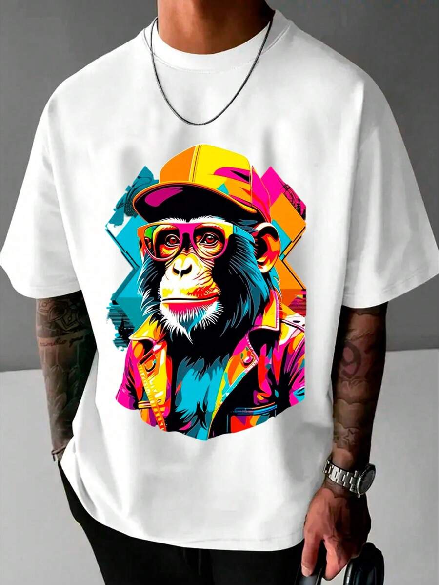 Colorful Monkey T-Shirt Graffiti Art Streetwear Skater Street Pop Culture Graffiti Street Fashion Street Urban Culture Shirt Blouse Unisex Male Female 100% Cotton Top Premium Streetwear Launch Immediate Shipping Various Colors!! Plus Size