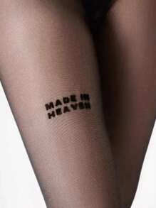 1 pieza Pantimedias transparentes estampado letras negro gótico para mujer, ajuste ceñido - Apto para mujeres que pesan 110 libras o menos