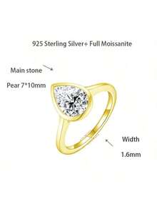 1 件 925 银泪滴莫桑石钻石订婚戒指，2 克拉 D 色，独特百搭的新娘珠宝